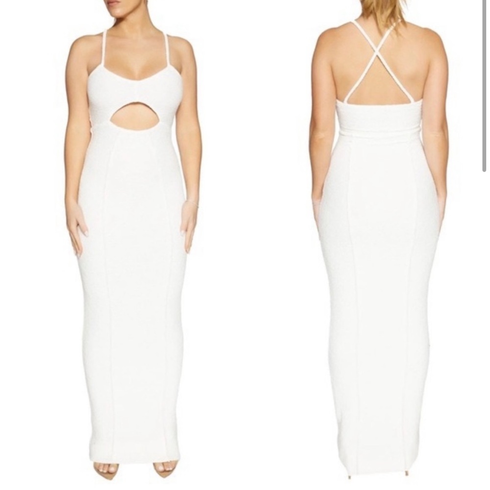Naked Wardrobe Hourglass Cutout Stretch White Maxi Dress Size Medium